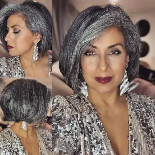 Side-Swept Bob in Charcoal Gray