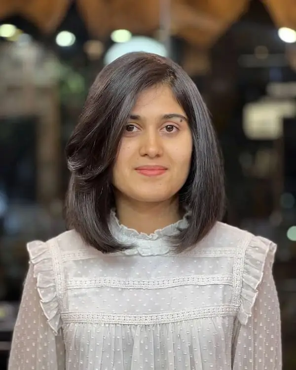 Lob with Side-Parted Face Framing Bangs