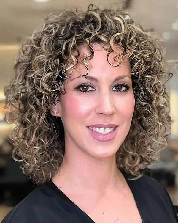 Curly Lob with Bangs