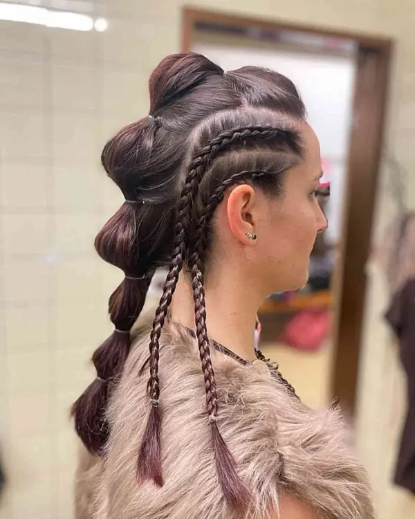 French Bubble Ponytail with Side Braids
