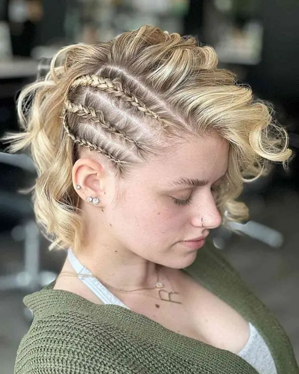 Short Blonde Hair with Layered Waves and Small Braids