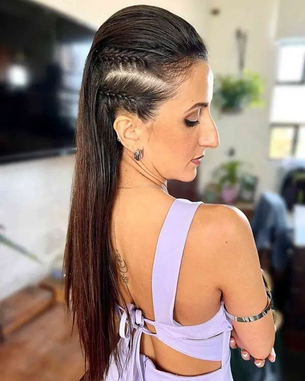 Straight Long Hair with Pouf and Braided Style