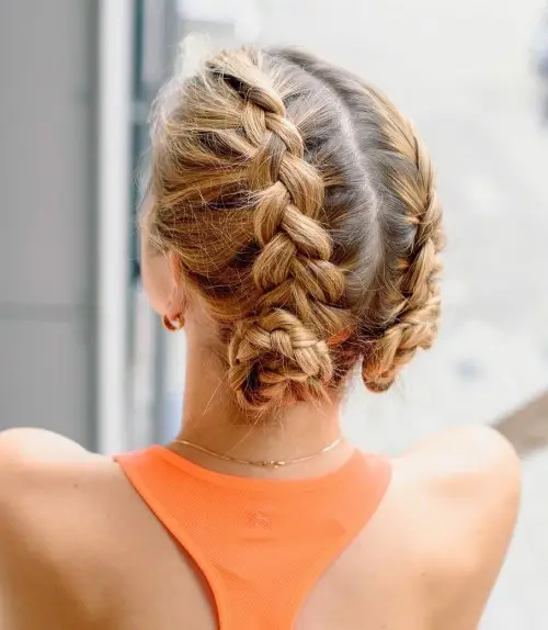 Sleek Dutch Braids into Small Buns