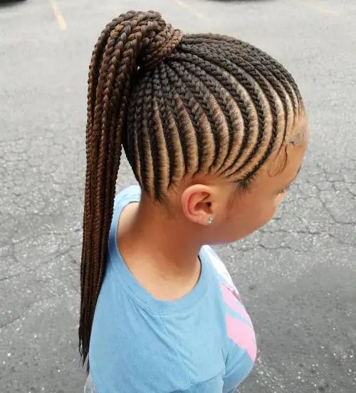 Thin Cornrows into a Ponytail