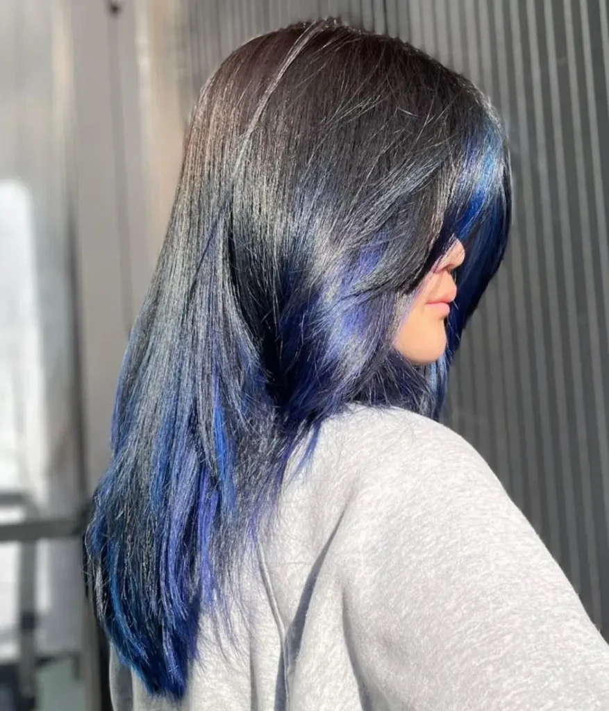 Black Hair with Purple Blue Tips