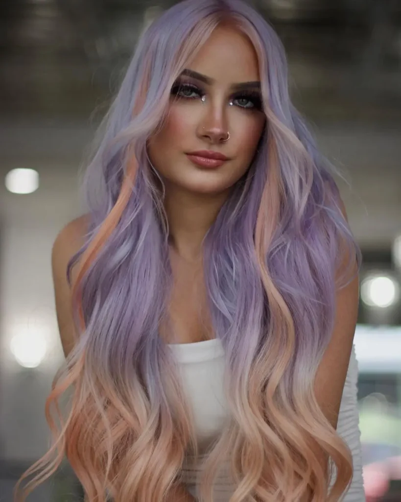 Pastel Purple Hair with Peach Lowlights
