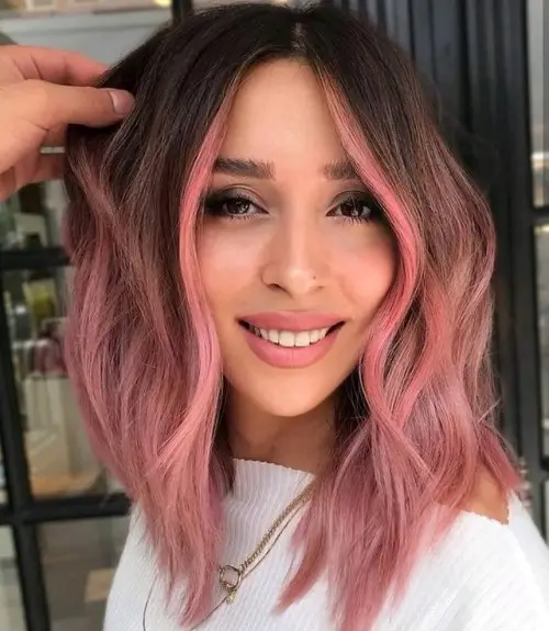 1. Pink Balayage on Natural Brown Hair