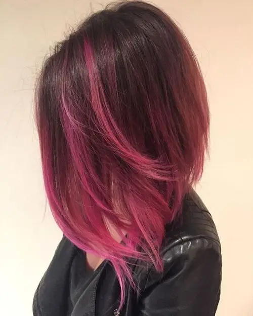 24. Dark Brown Hair with Fuchsia Highlights