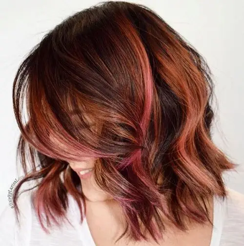 25. Reddish Brown Bob with Pink Streaks