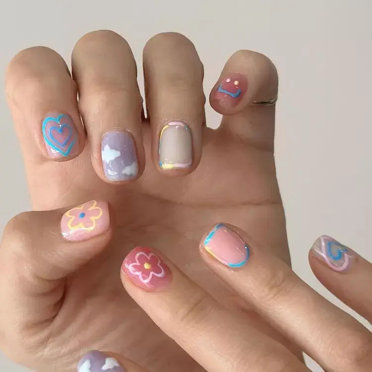 10. Pastel Skittle Mismatch Nails