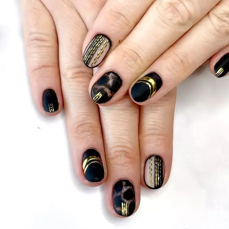 11. Matte Black and Gold Nails