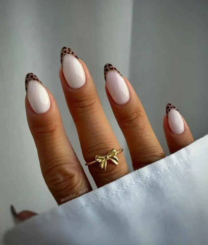 12. Cute Leopard Print French Manicure