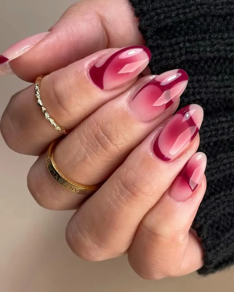 14. Airbrushed cherry red nails