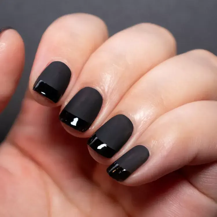 16. Mixed-Finish Black French Mani