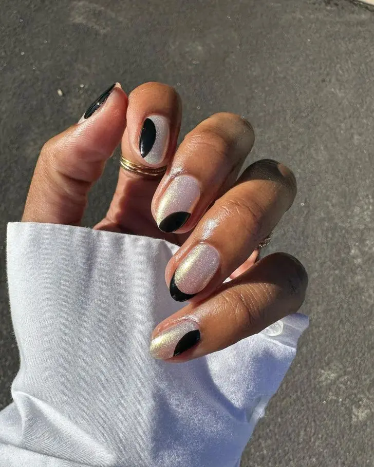 17. Abstract Black Shimmer Short Fall Nails