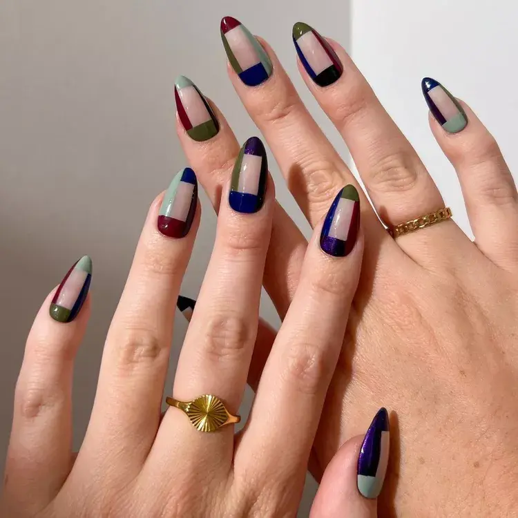 19. Negative Space Color Block Nails