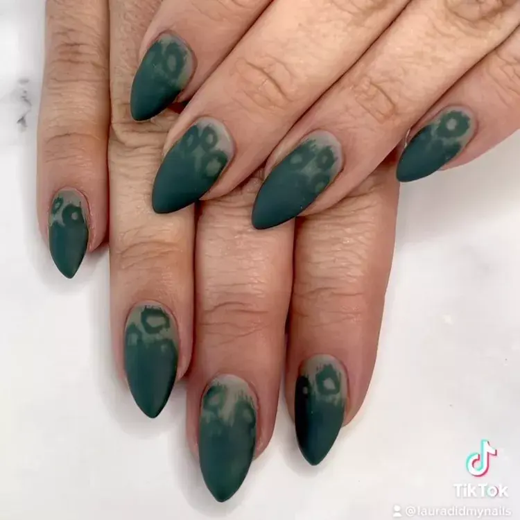 2. Matte Forest Green Leopard Nails
