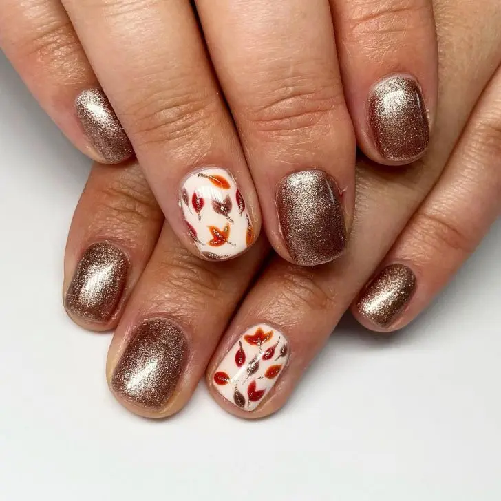 23. Foliage Inspired Short Fall Nail Design
