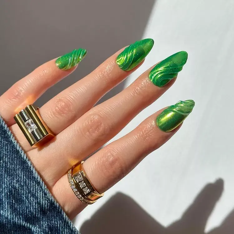 25. Shimmery Green Slime Nails