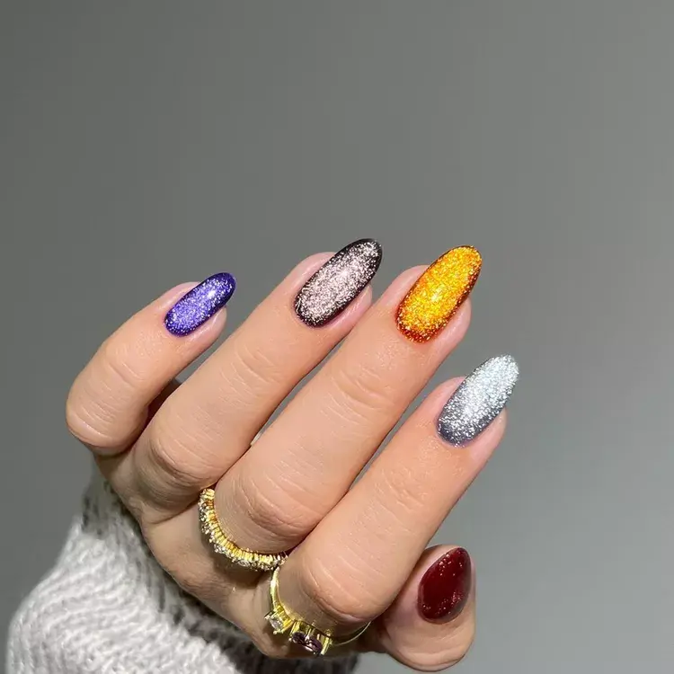 28. Velvet Halloween Skittle Nails