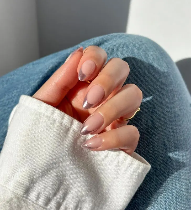 29. Shimmery French Tip Fall Nails