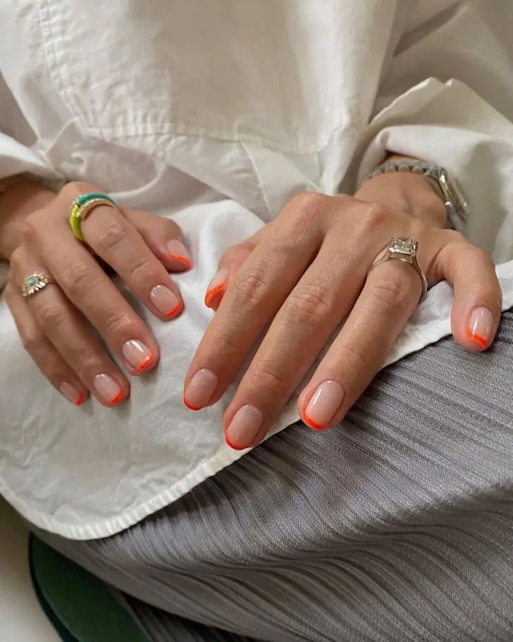 3. Orange Micro French Tip Simple Fall Nails