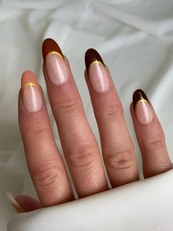 33. Gradient + Gold French Tip Autumn Nails