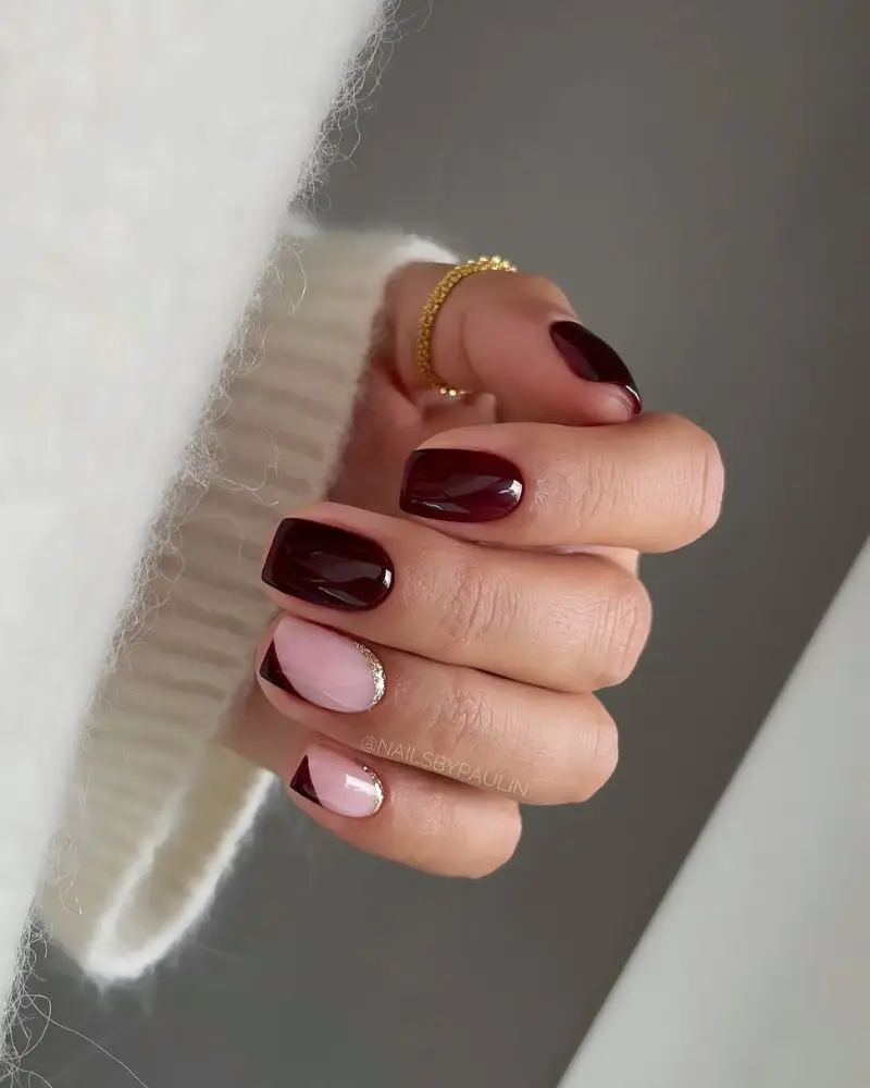 6. Dark cherry red nails design