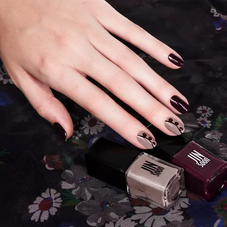 8. Dark Cherry Accent Nails