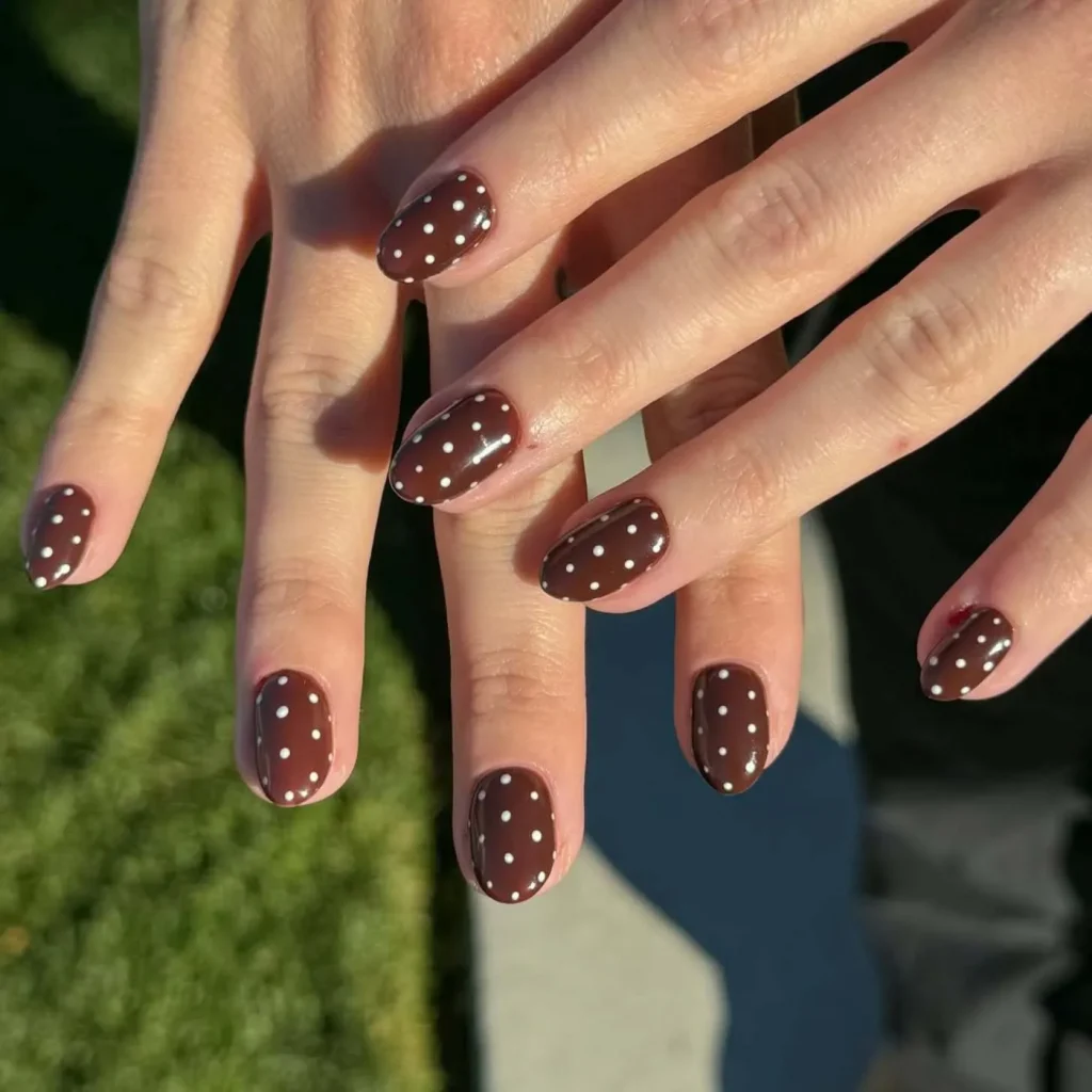 17. Short Brown Polka-Dot Nails