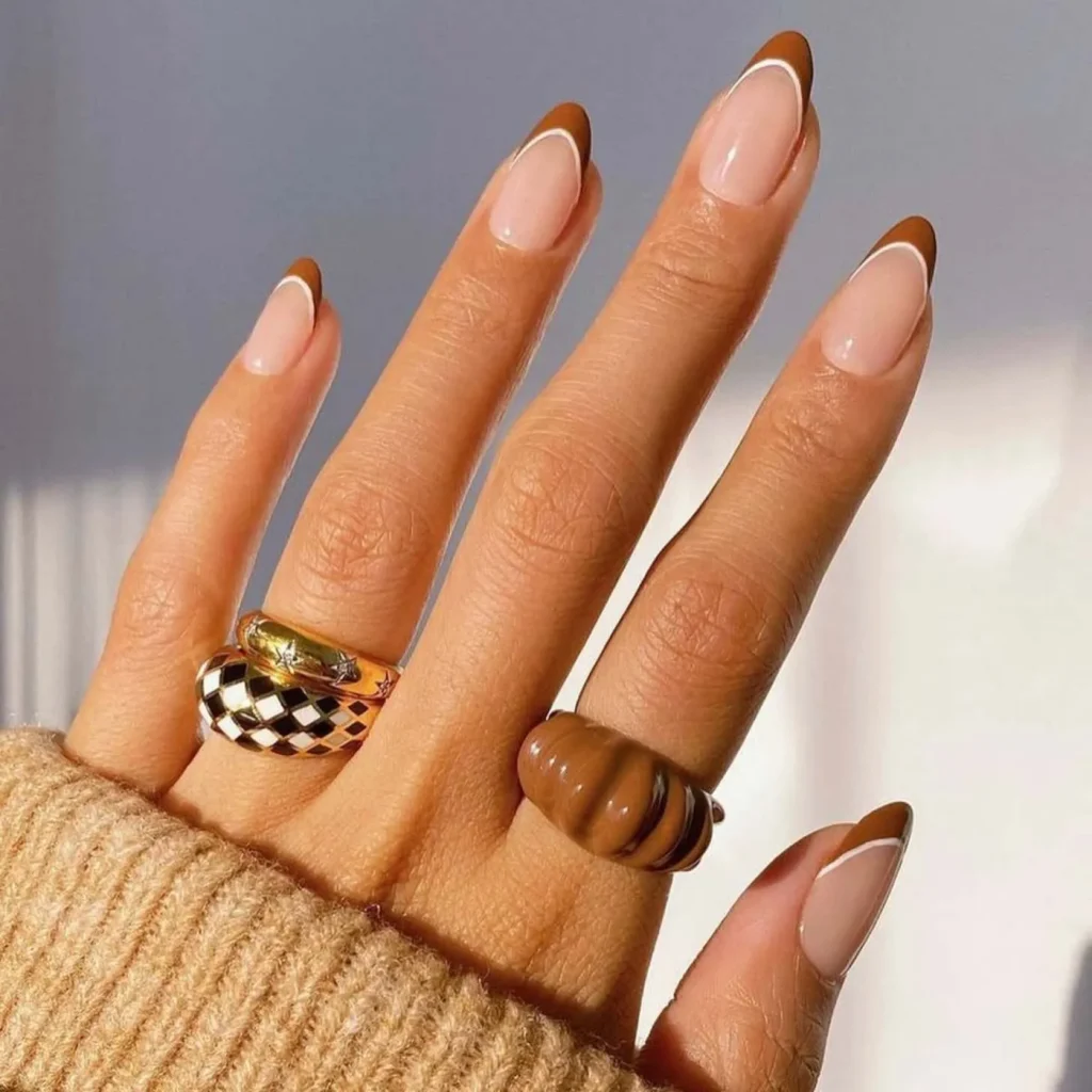 18. Chic Brown + White French Manicure