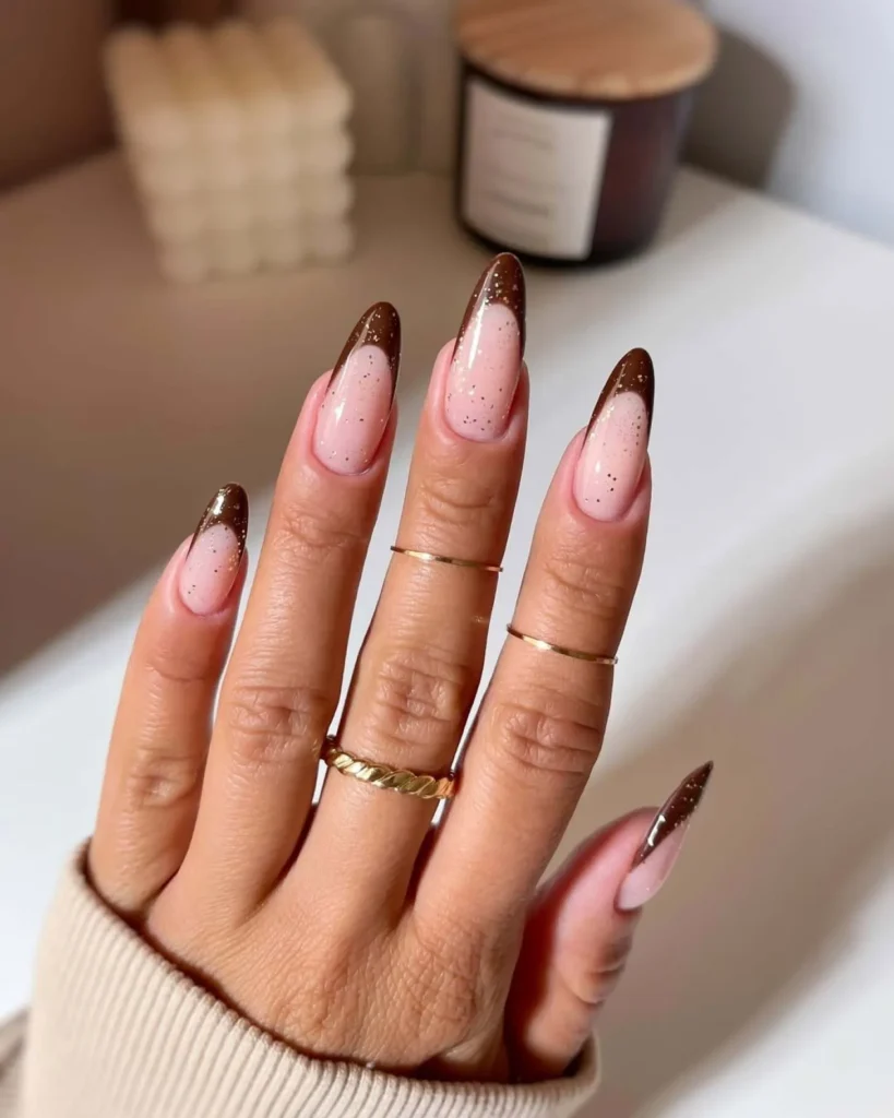 21. Glamorous Gold + Brown French Manicure