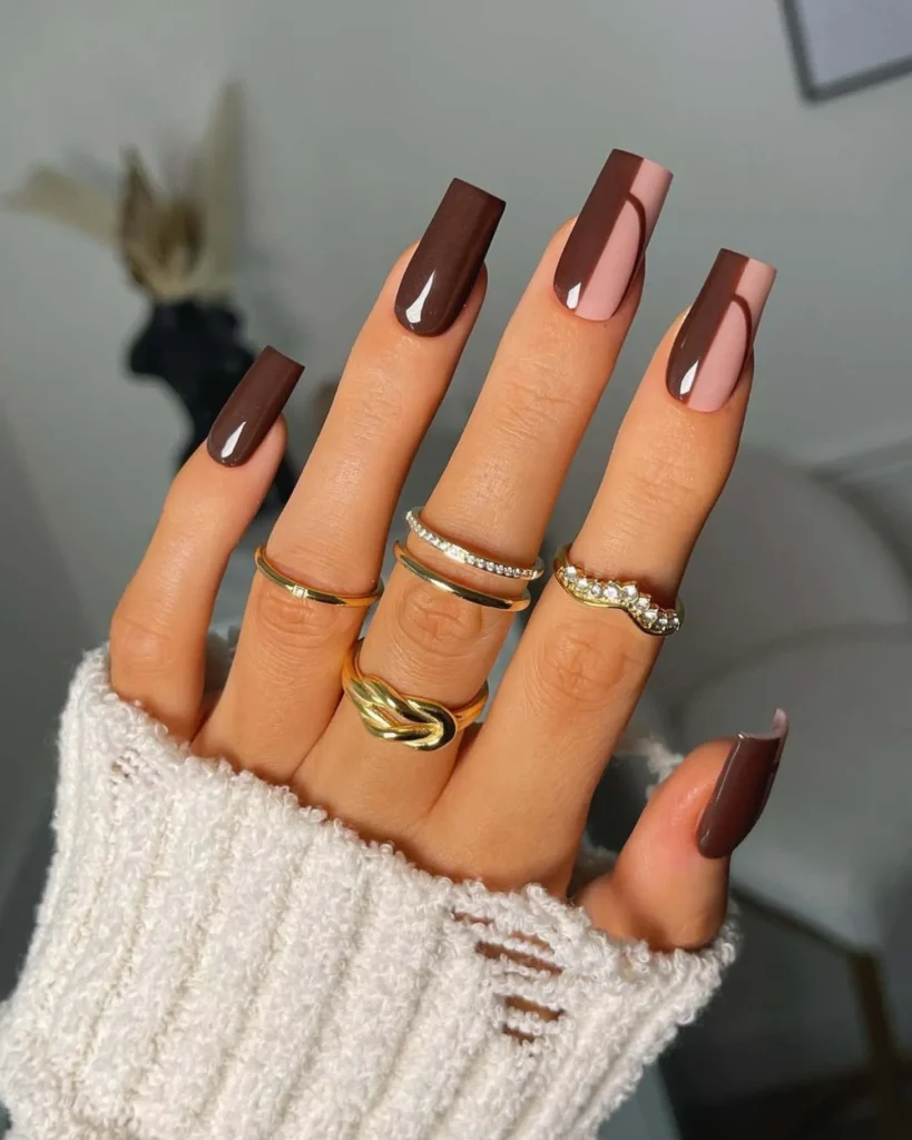 24. Classy Coffin Shaped Brown Nail Designs
