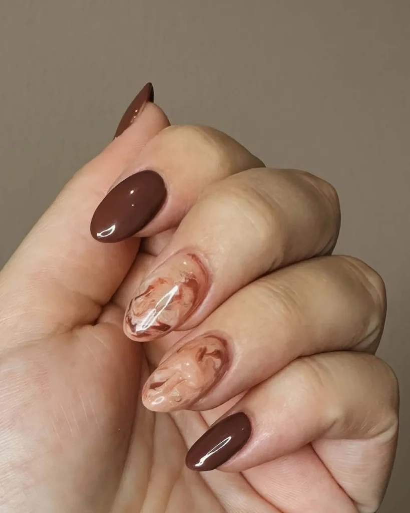30. Classy Brown Marble Swirl Nail Designs