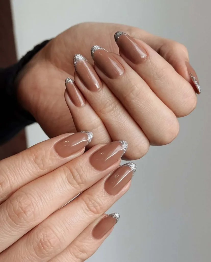 31. Party-Ready Mocha Mousse Nails