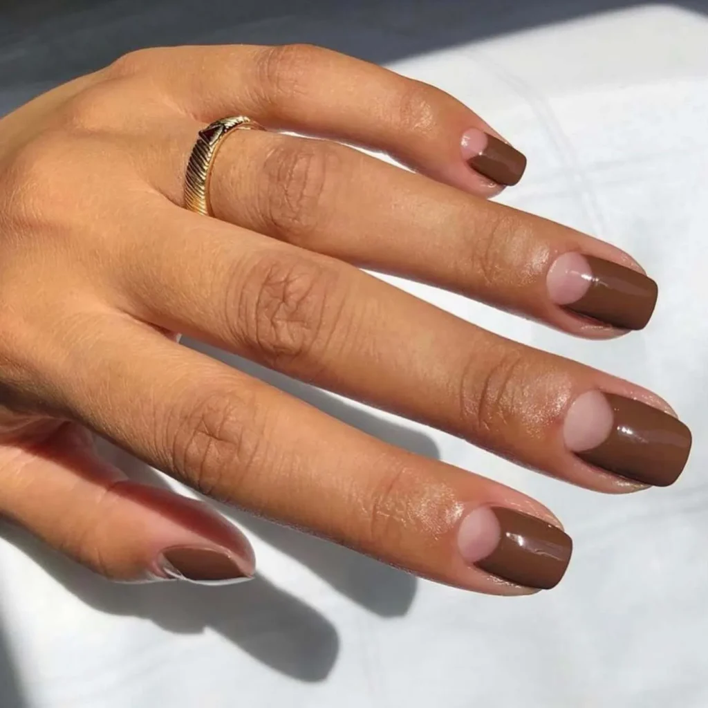 4. Classy Brown Nails With Negative Space Designs