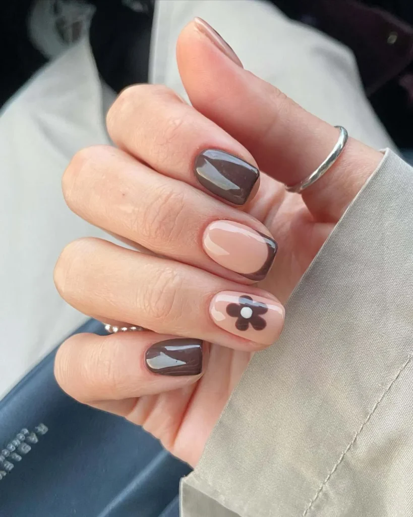 5. Cute Mismatched Brown Nail Art