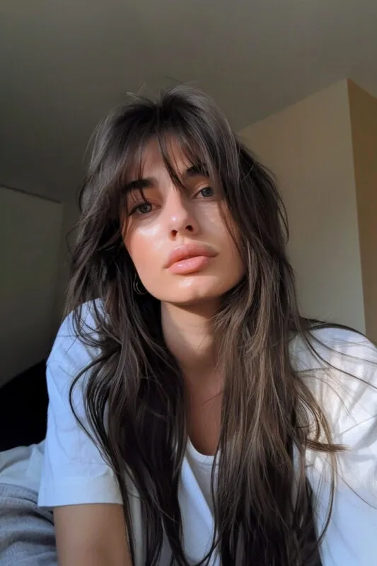 Brunette Long Shag With Bangs