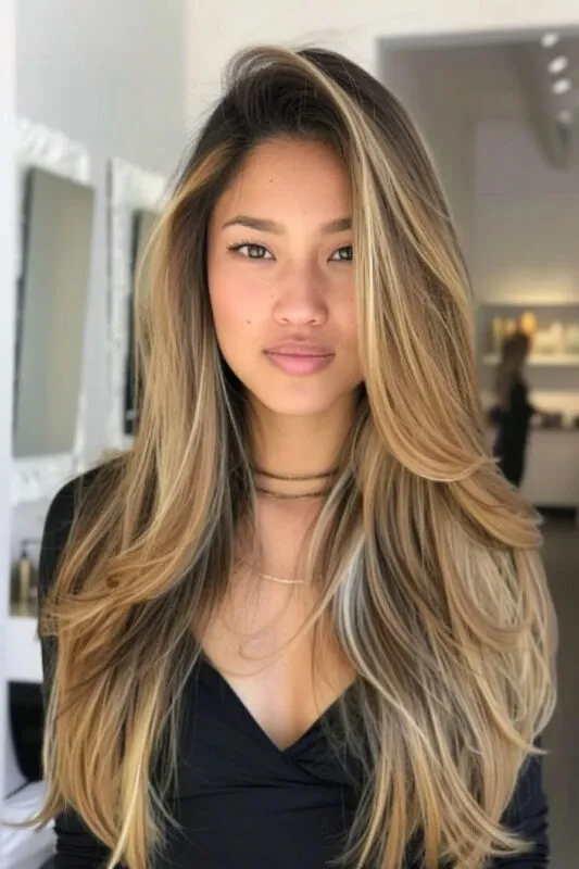 Honey Blonde Layers With Side Part