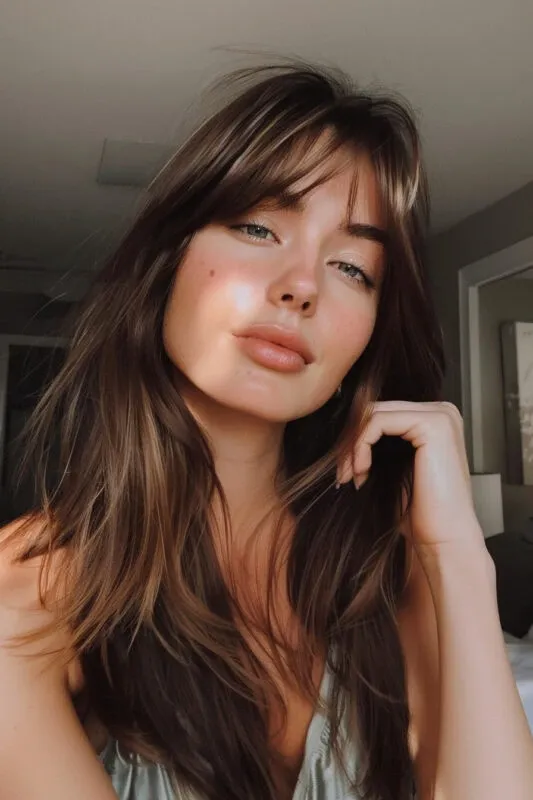 Long Light Brown Layers With Wispy Bangs