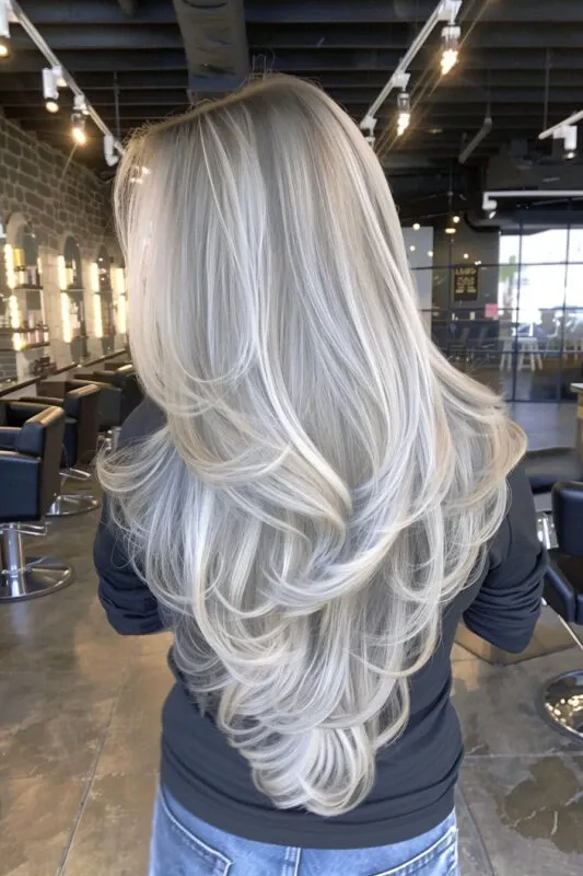 Platinum Blonde Feathered V-Shape Layers