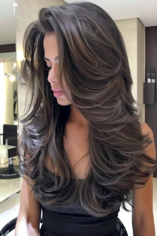 Voluminous Chocolate Brown Layers With Feathered Ends
