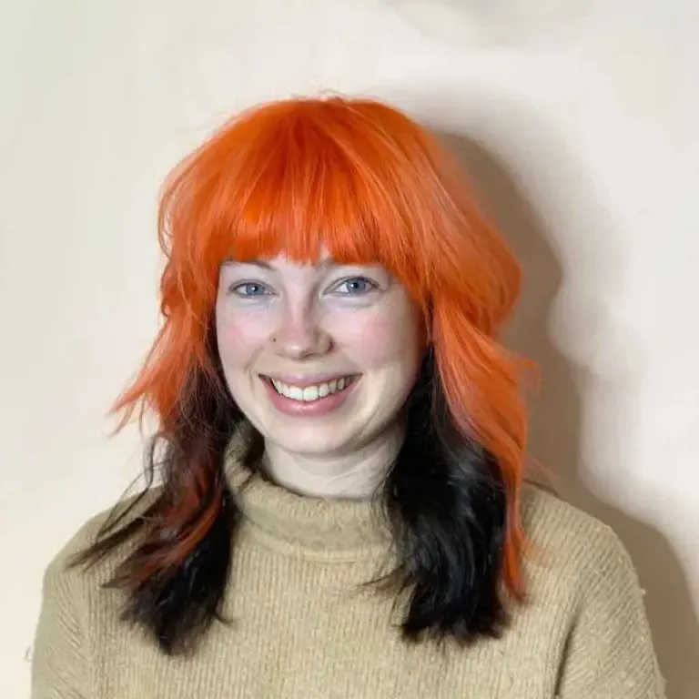 Orange Black Medium Soft Mullet With Bangs