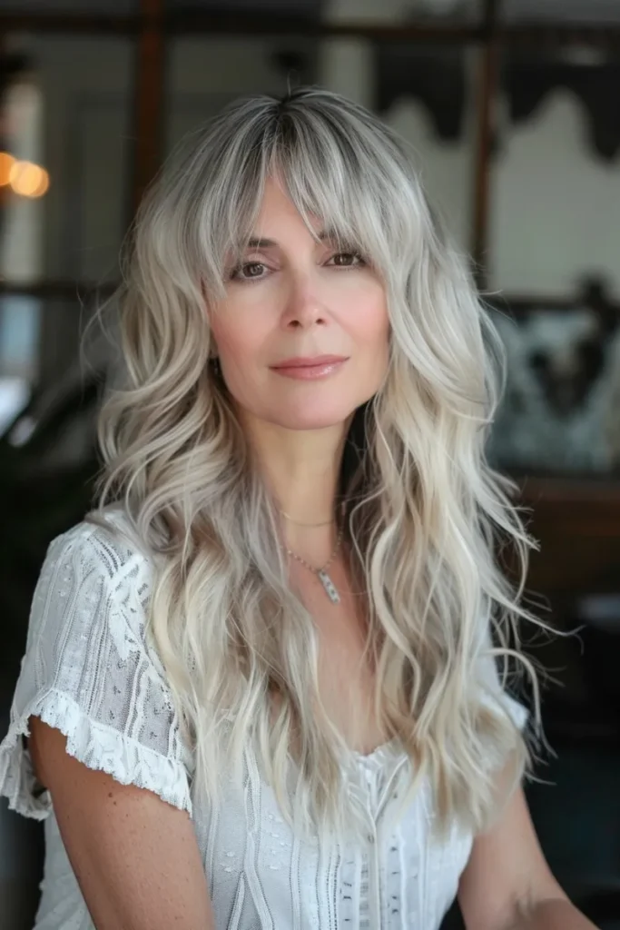 Pearl Blonde Bangs With Long Waves