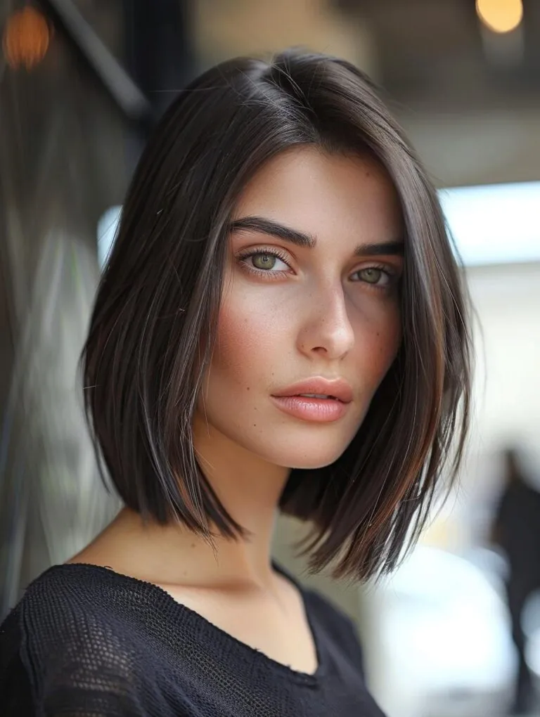 Sleek Ash Brown Long Bob