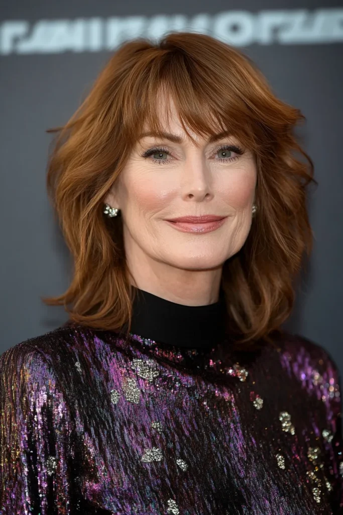 Auburn Layered Cut with Feathered Side Bangs