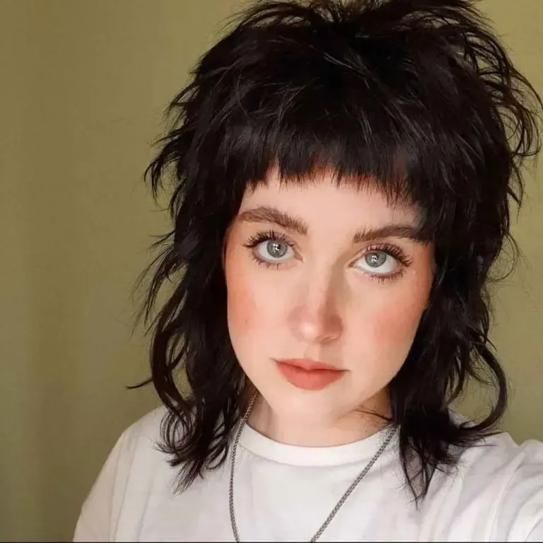 Short Fluffy Soft Mullet With Micro Bangs on Black Hair