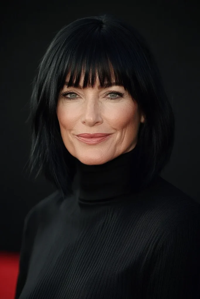 Jet Black Bob with Straight Across Bangs
