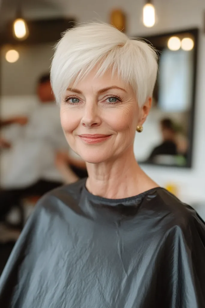 White Blonde Pixie with Long Side Bangs