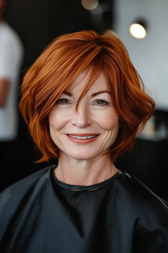 Copper Bob with Subtle Curtain Bangs